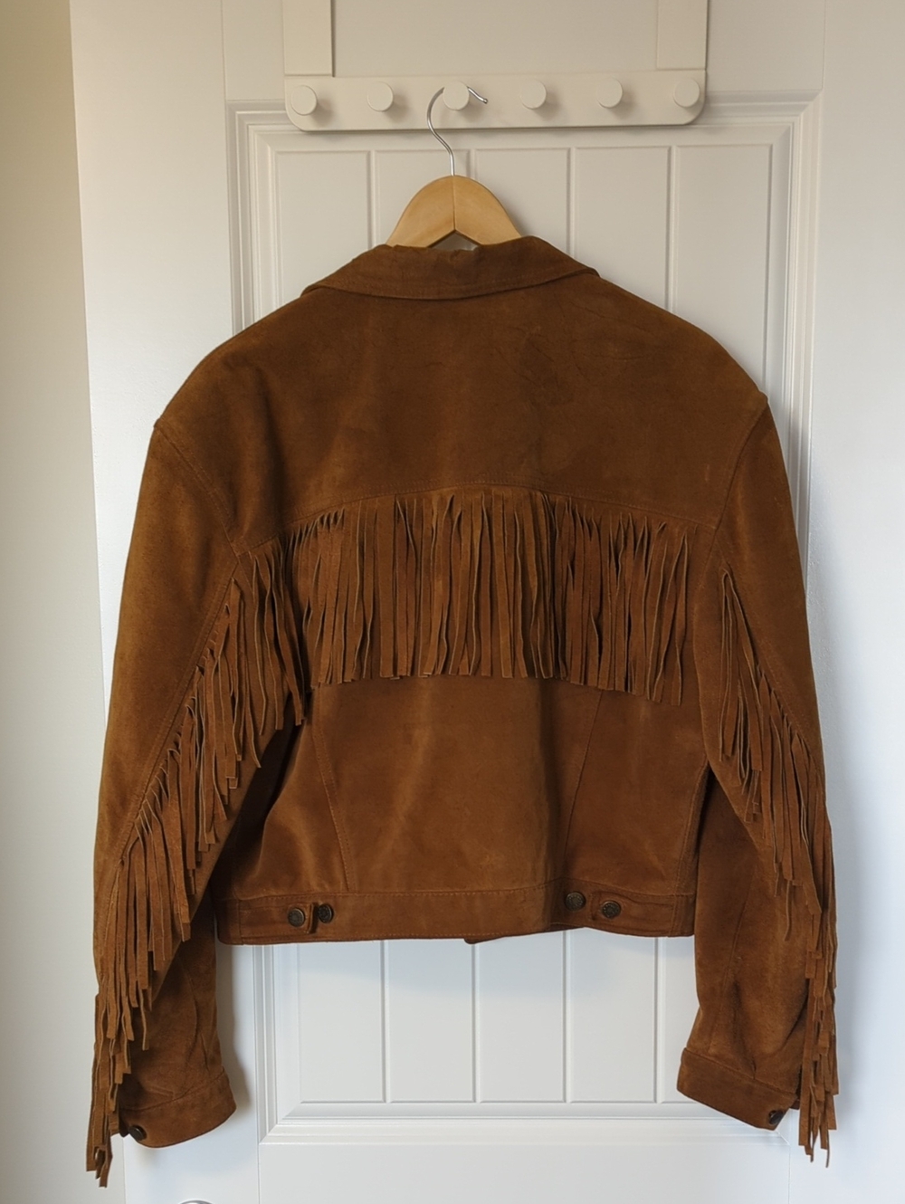 Vtg 80s Vera Pelle Italy Brown Fringe Suede Cropped Western Jacket M-L